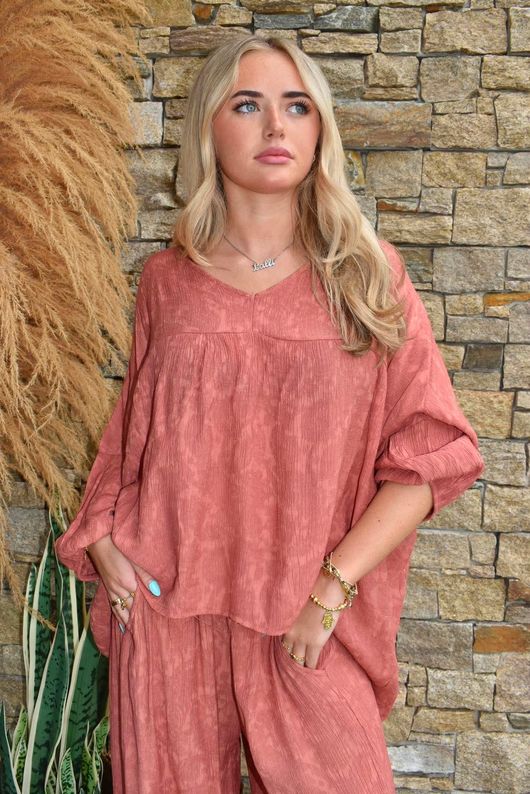 Kiti Paisley Damask Artist Smock Terracotta
